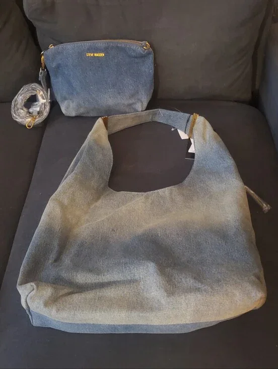Steve Madden DEMPSEY Denim Hobo with Matching Logo Crossbody NWT