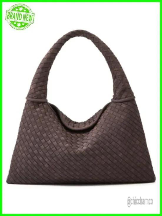 Vintage Woven Hobo Bag Faux Suede Tote Handbag Retro Satchel