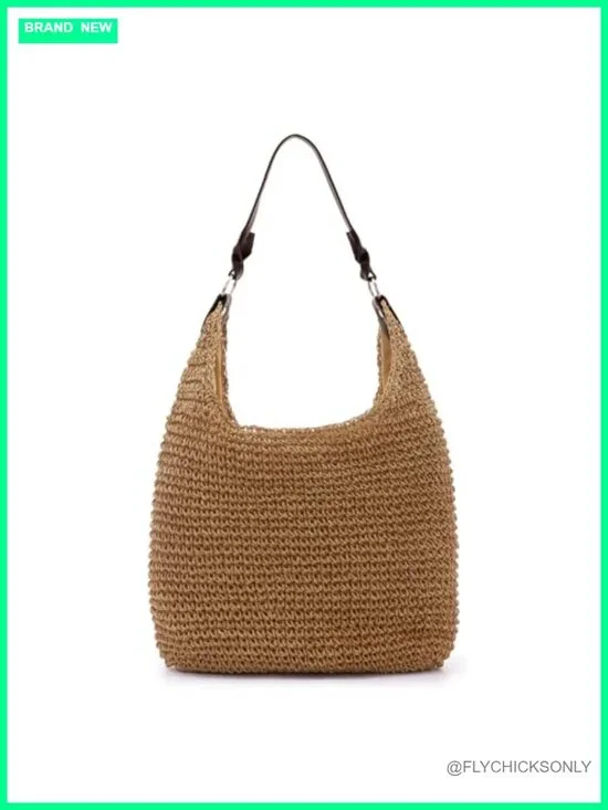 Handwoven Straw Hobo Bag - Large Summer Beach Tote