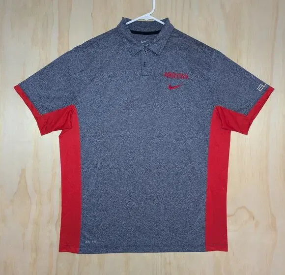 Nike Men's XL Arizona Wildcats Polo Shirt Dri-Fit Elite Heather Grey Red