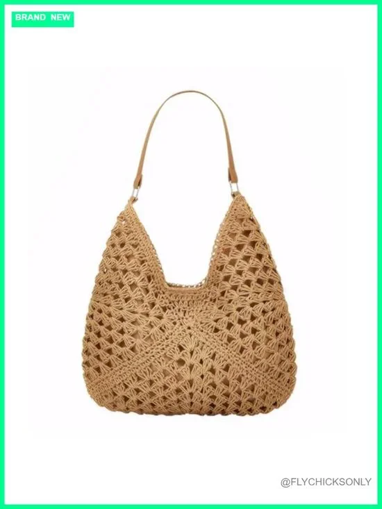 Straw Woven Hobo Bag - Large Slouchy Tote with Magnetic Snap Closure