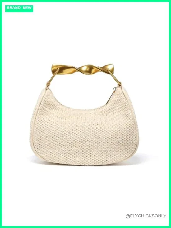 Boho Chic Woven Straw Hobo Tote Handbag Handmade Crescent Satchel Purse