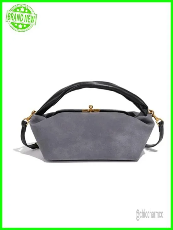 Faux Suede Kiss Lock Shoulder Bag Vintage Hobo Handbag Satchel Detachable Strap