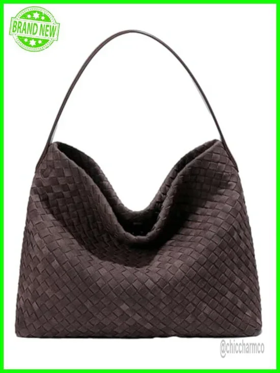 Faux Suede Woven Hobo Tote Bag, Adjustable Crossbody Shoulder Bag, Large