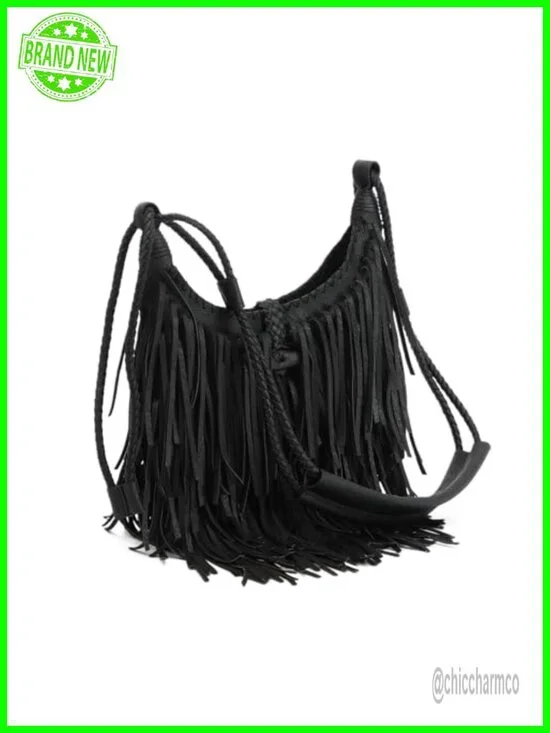Faux Suede Fringe Hobo Bag with Tassel Shoulder Crossbody Purse