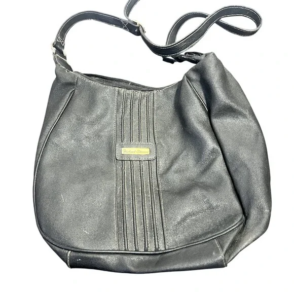 Michael‎ Stevens Black Faux Leather Shoulder Bag Hobo Style Gold Hardware Zipper