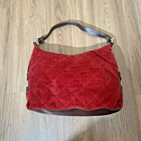 Tommy‎ Hilfiger Burgundy Corduroy Hobo Shoulder Bag Quilted Soft Grunge Y2K