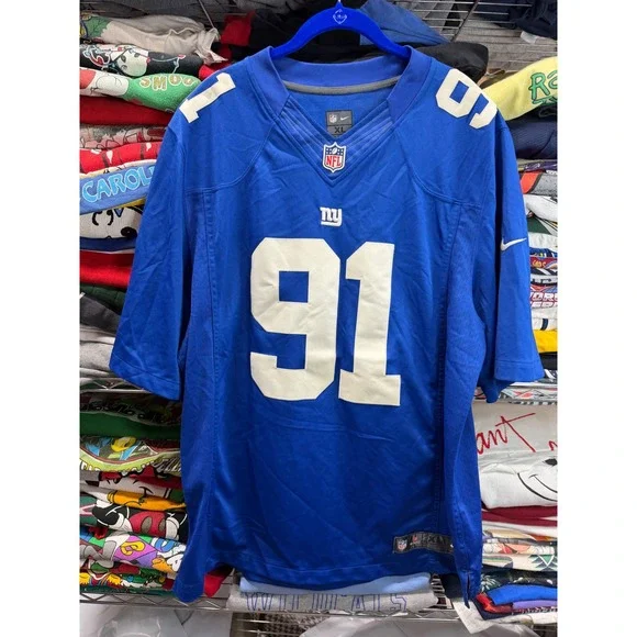 Nike Mens New York Giants Justin Tuck 91 NFL Jersey XL Blue Football On Field