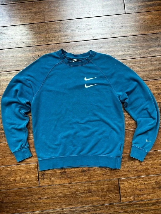 Nike Double Swoosh French Terry Crewneck Sweatshirt Men's Size M Back Hit Teal