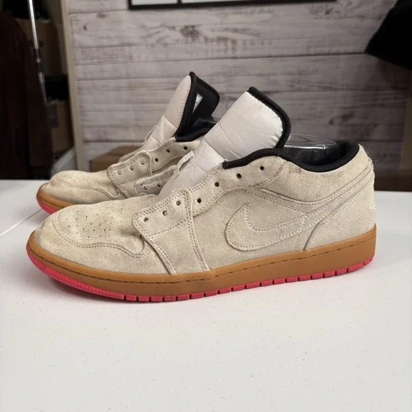 Nike Air Jordan 1 Low White Gum Hyper Pink Men's Size 11 Suede - No Laces