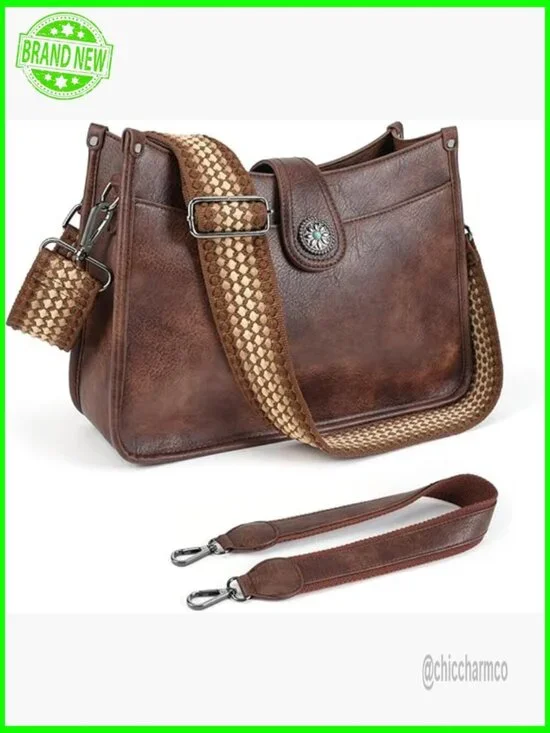 Vegan Leather Hobo Crossbody Bag with 2 Detachable Straps, Large Capacity