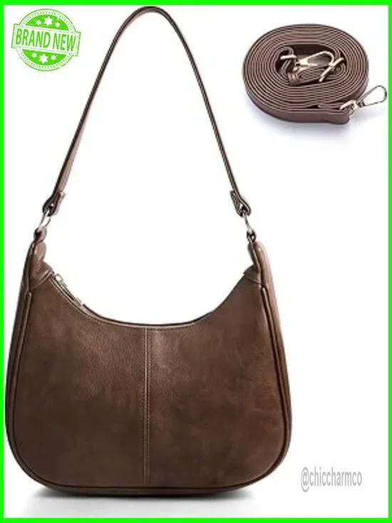 Soft Leather Crossbody Hobo Bag with Adjustable Strap, 11x6.3 Inches