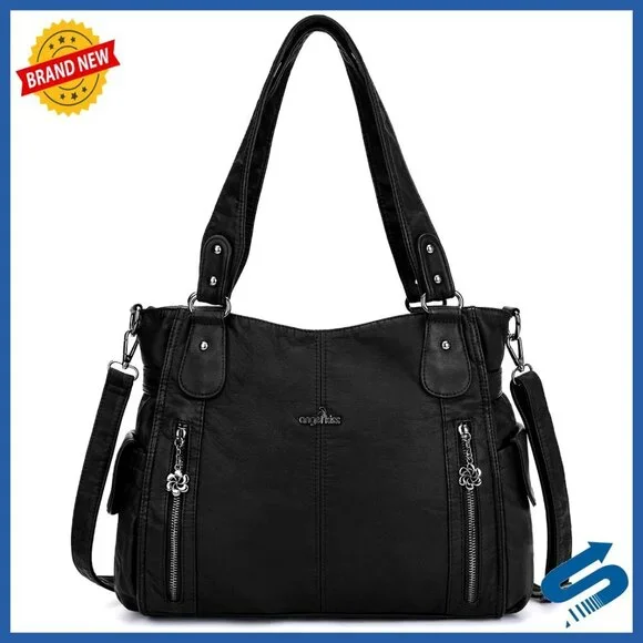 Top-Handle Hobo Purse Vegan Leather Shoulder Bag Tote Satchel Casual Roomy