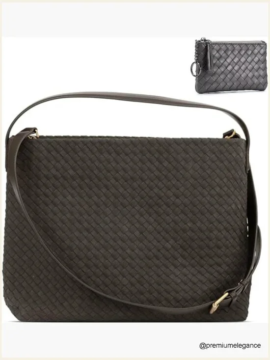 Hand-Woven Suede Hobo Bag Spacious Tote Shoulder Bag