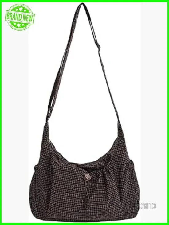 Nylon Hobo Bag Plaid Crossbody Shoulder Purse Adjustable Straps