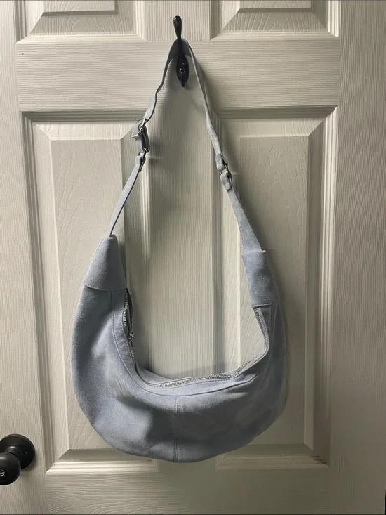 Soft Suede Crescent Hobo Bag in Pale Blue
