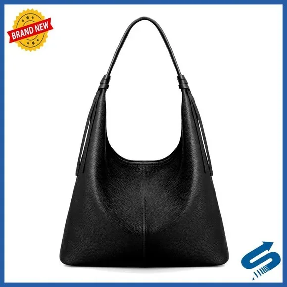 Genuine Leather Slouchy Hobo Tote Shoulder Bag Tassel Ribbon Magnetic Closure