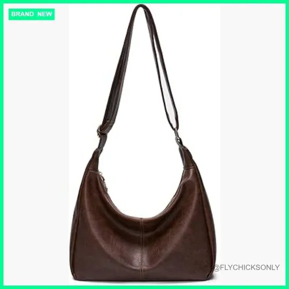Soft Vegan Leather Hobo Bag Adjustable Strap Crossbody Tote Multi Pocket
