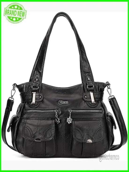 Large Hobo Tote Bag with Multiple Pockets, Adjustable Strap, PU Leather