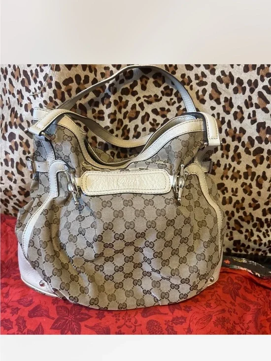 Gucci Beige Monogram Canvas Hobo with Cream Leather Trim