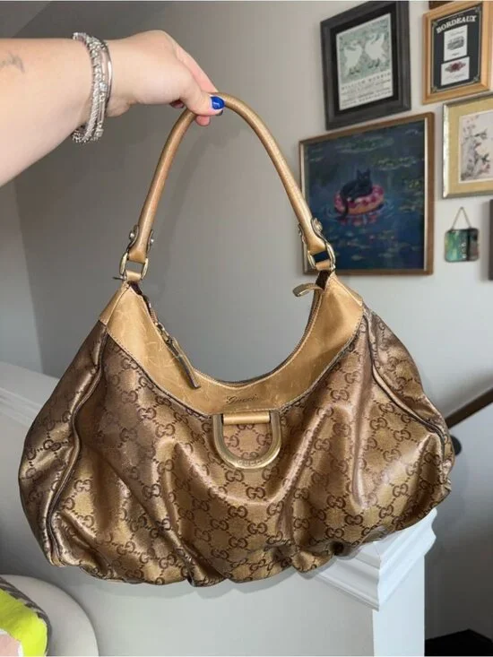 Gucci Metallic Brown GG Logo Hobo Bag
