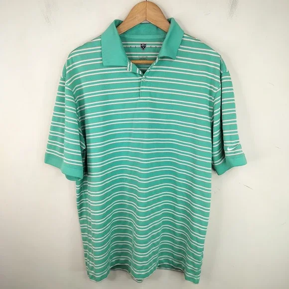 Nike Golf Polo Shirt Mens Large Striped Short Sleeve Performance Athletic Green