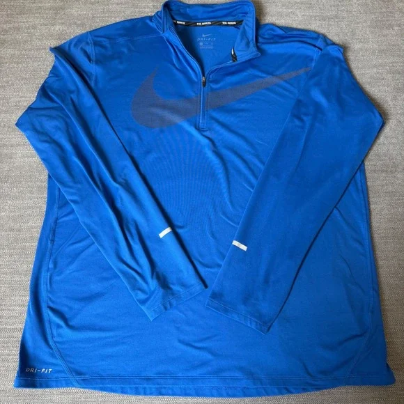 Nike Running 1/4 Zip Pullover Mens XXL Blue Dri-FIT Reflective Swoosh Shirt