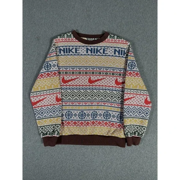 Nike Sweatshirt Mens Fair Isle Print Multicolor Crewneck sweatshirt L