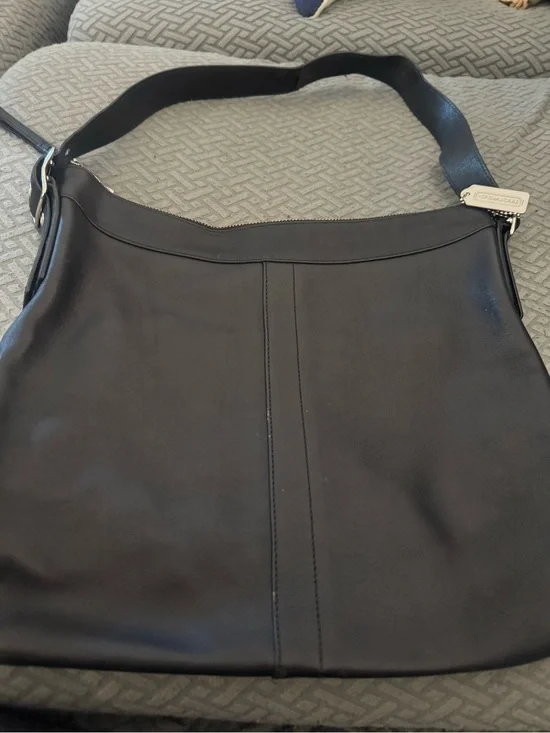 Coach Black Leather Hobo Bag with Silver Hardware