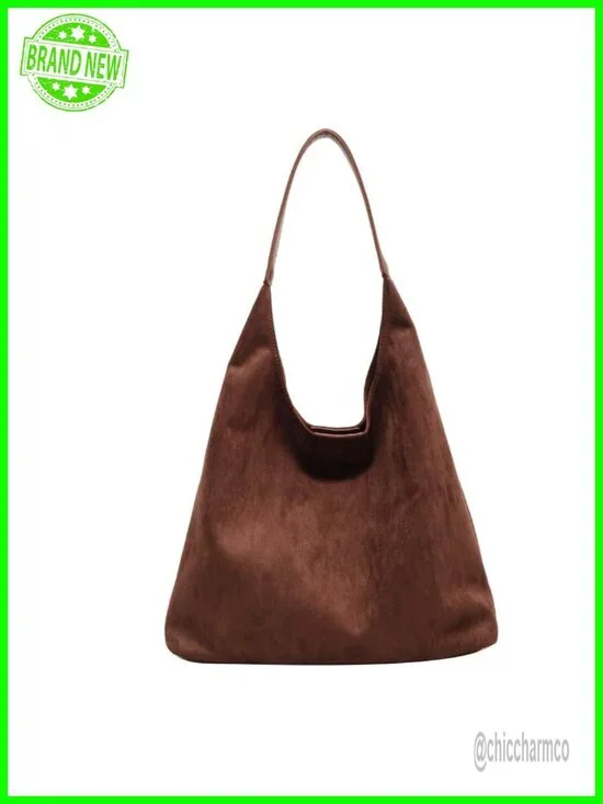 Faux Suede Hobo Bag Slouchy Purse Fashionable Shoulder Tote Handbag