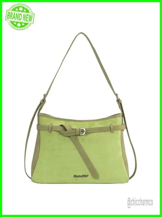 Faux Suede Slouchy Hobo Shoulder Bag with Adjustable Strap