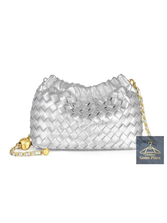 Woven Faux Leather Dumpling Crossbody Hobo Bag with Adjustable Strap
