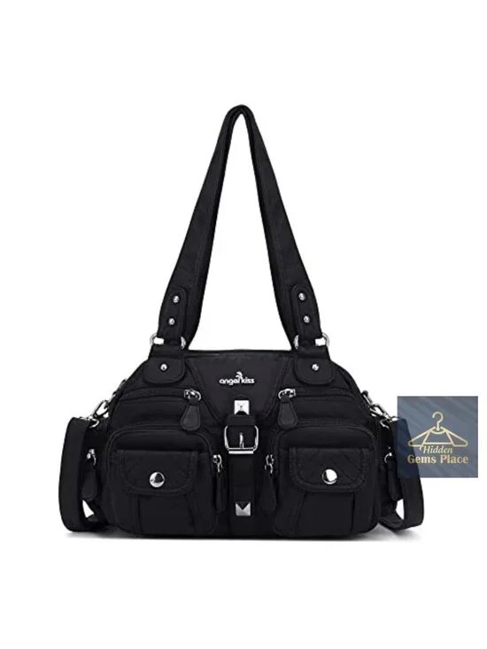 Hobo Crossbody Shoulder Bag - Soft PU Leather, 3 Compartments, 8 Pockets,