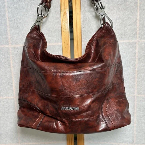 Angel Barcelo Hobo Handbag Purse Satchel Shoulder Crossbody Rust Cognac Boho Y2K