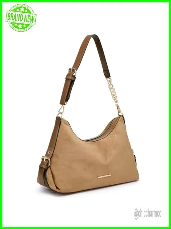 Faux Suede Hobo Bag Multi-Pocket Shoulder Purse Tote Work Travel