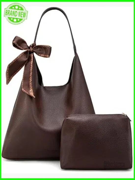 Slouchy Hobo Shoulder Bag Medium Vegan Leather with Scarf