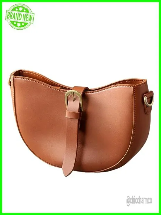 Vintage Vegan Leather Shoulder Crescent Bag Hobo Satchel with Zipper