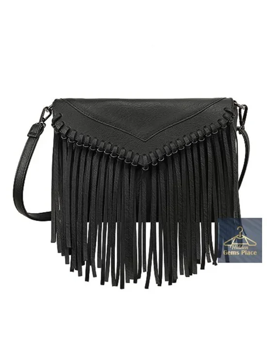 PU Leather Hobo Fringe Crossbody Tassel Purse Envelope Handbag