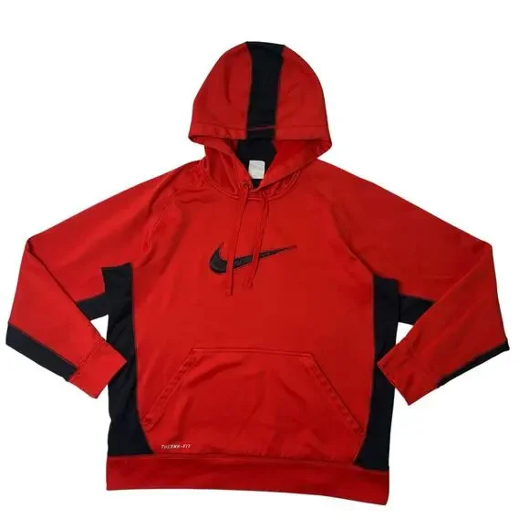 Nike Sweatshirt Men Large Red Therma Fit Pullover Training Hoodie Fleece Workout