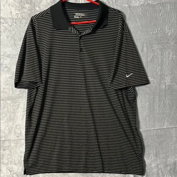 Nike Golf Black White Striped Short Sleeve Polo Size XL
