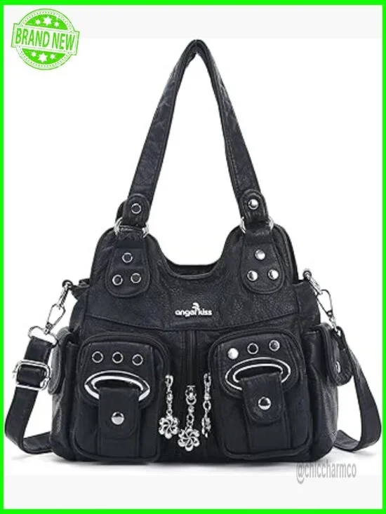 Small Hobo Purse Vegan Leather Multi-Pocket Adjustable Strap Handbag