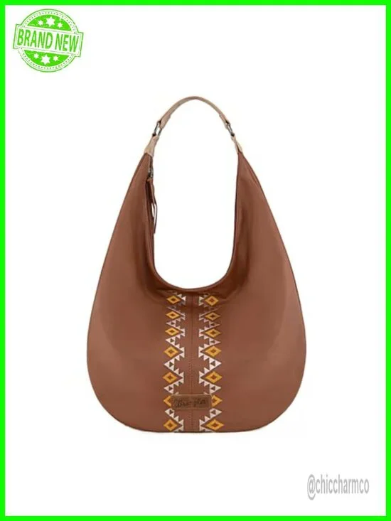 Faux Leather Aztec Hobo Slouchy Shoulder Bag with Zipper