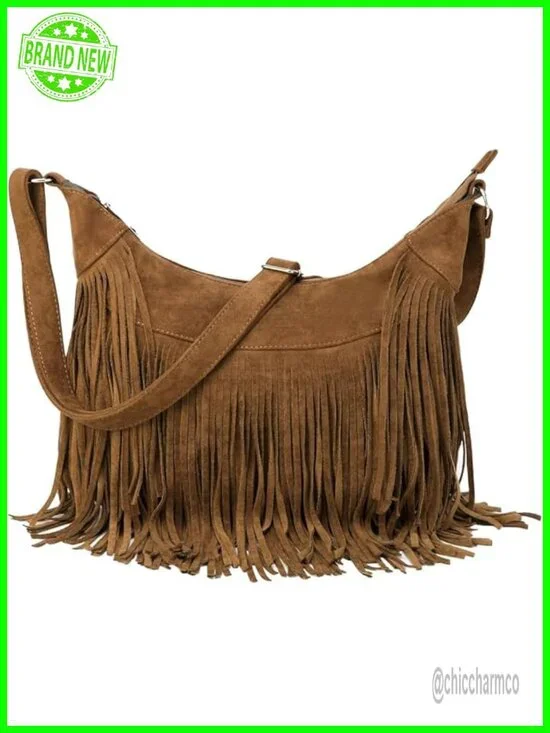 Vintage Fringe Hobo Bag - Suede Tassel Crossbody Shoulder Purse