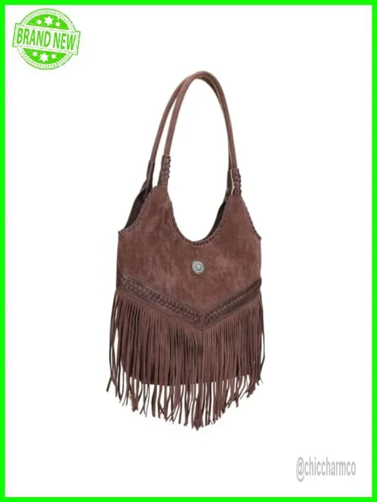 Suede Fringe Hobo Tote Bag with CCW Pocket - Tassel Shoulder Bag