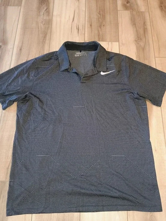 Nike Golf Polo Men XL Grey Striped Dri-FIT Standard Fit Short Sleeve Summer Prep
