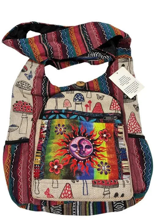 Rising International Handmade sling bag Nepalese Boho Crossbody Bag Sun Mushroom