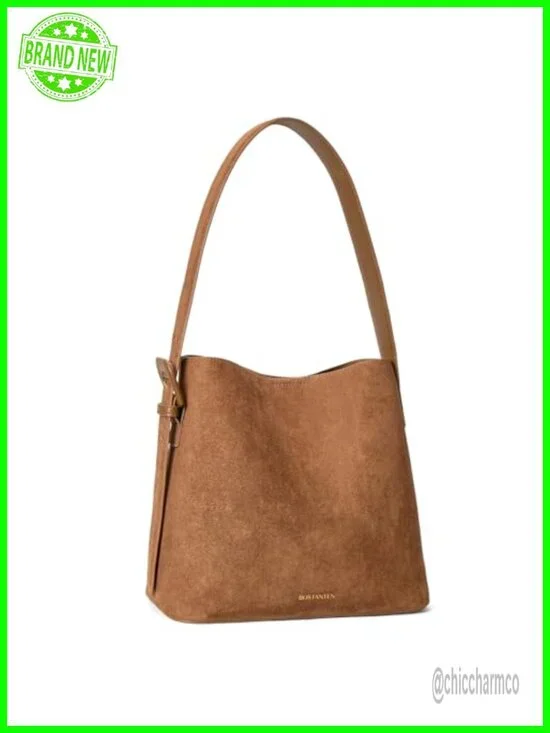 Vegan Suede Bucket Bag with Adjustable Strap and Detachable Pouch