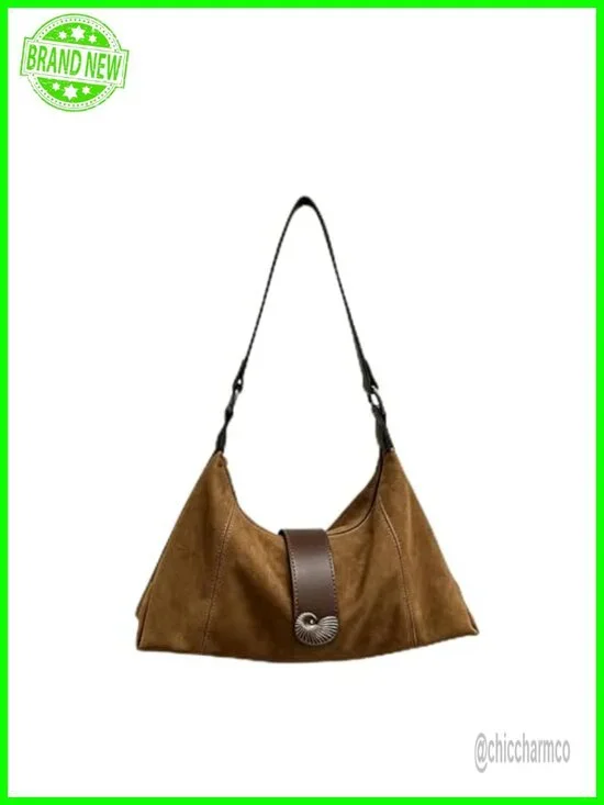 Suede Hobo Shoulder Bag Crossbody Tote with Zipper