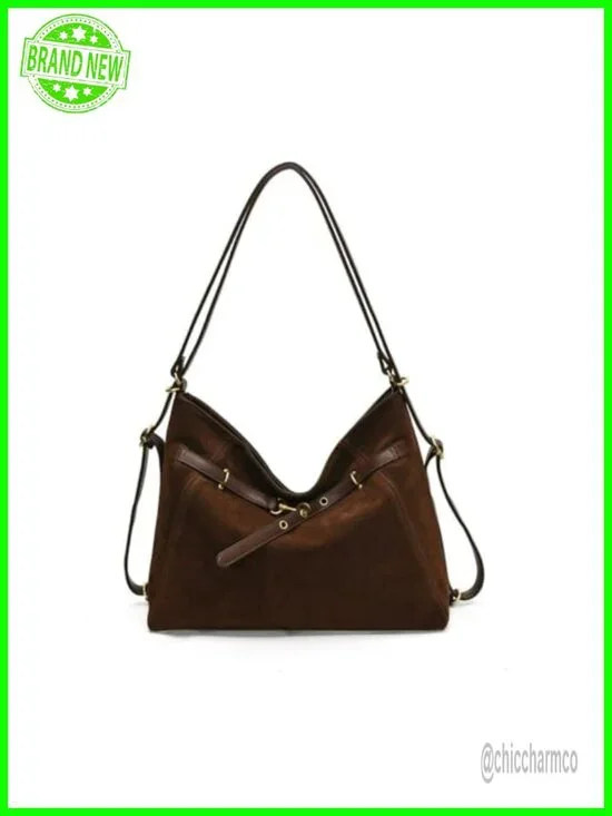 Vintage Slouchy Suede Tote Hobo Bag Convertible Backpack Crossbody Purse