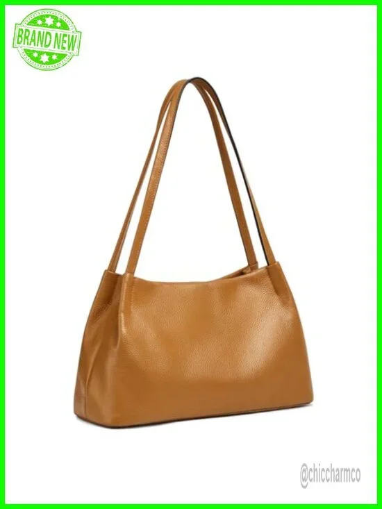 Genuine Leather Hobo Shoulder Bag with Top Magnetic Snap Closure